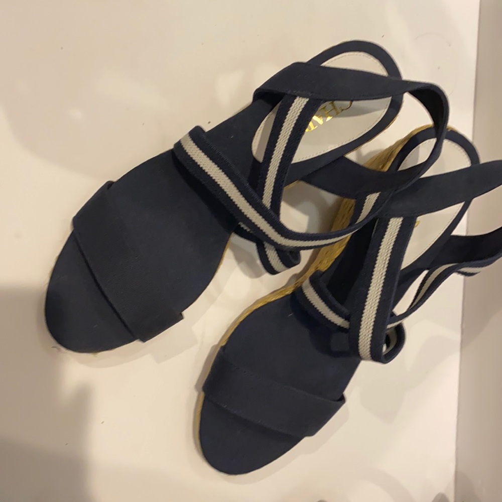 Chaps Wedge Sandals Navy/White 9.5